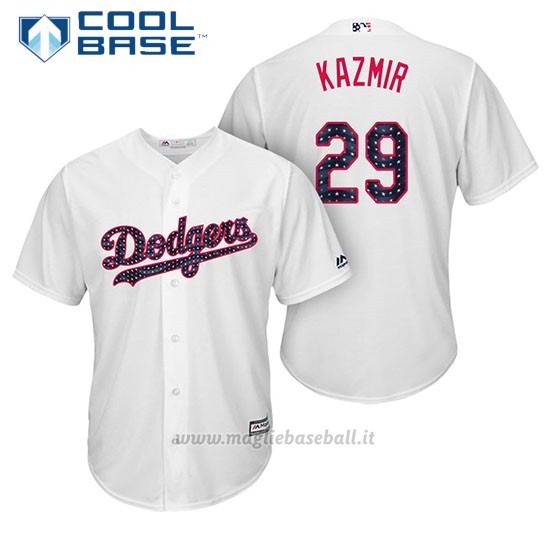 Maglia Baseball Uomo Los Angeles Dodgers 2017 Estrellas y Rayas Scott Kazmir Bianco Cool Base